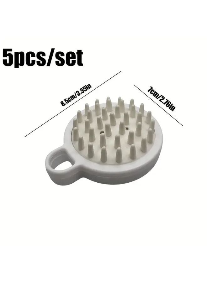 5 Piece White Silicone Scalp Massager Hair Brush Set Gentle Shampoo Comb For Dandruff - Image 1