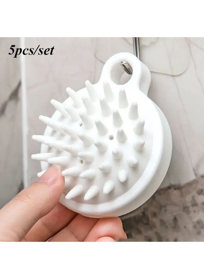 5 Piece White Silicone Scalp Massager Hair Brush Set Gentle Shampoo Comb For Dandruff - Image 2