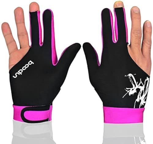 Mumian Man Woman Elastic 3 Fingers Show Gloves for Billiard Shooters Carom Pool Snooker Cue Sport - Wear on The Right or Left Hand 1PCS (Pink, L) - Image 1
