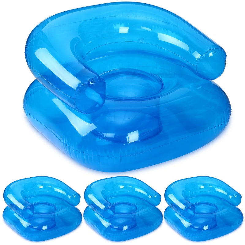 Silipull 4 Pcs 28 Inch Kids Inflatable Chairs Blow up Chairs Inflatable Furniture Novelty Blow up Couch Seat Waterproof PVC Air Sofa Couch for Kids Beach 90s Party Camping Picnics Party SuppliesBlue - Image 2