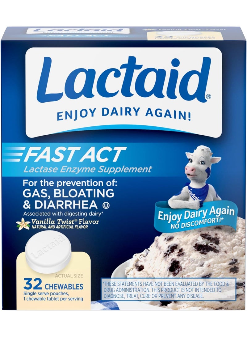 Lactaid Lactose Intolerance Relief Chewables On-The-Go, Vanilla Twist Flavor, 32 x 1 ct - Image 1