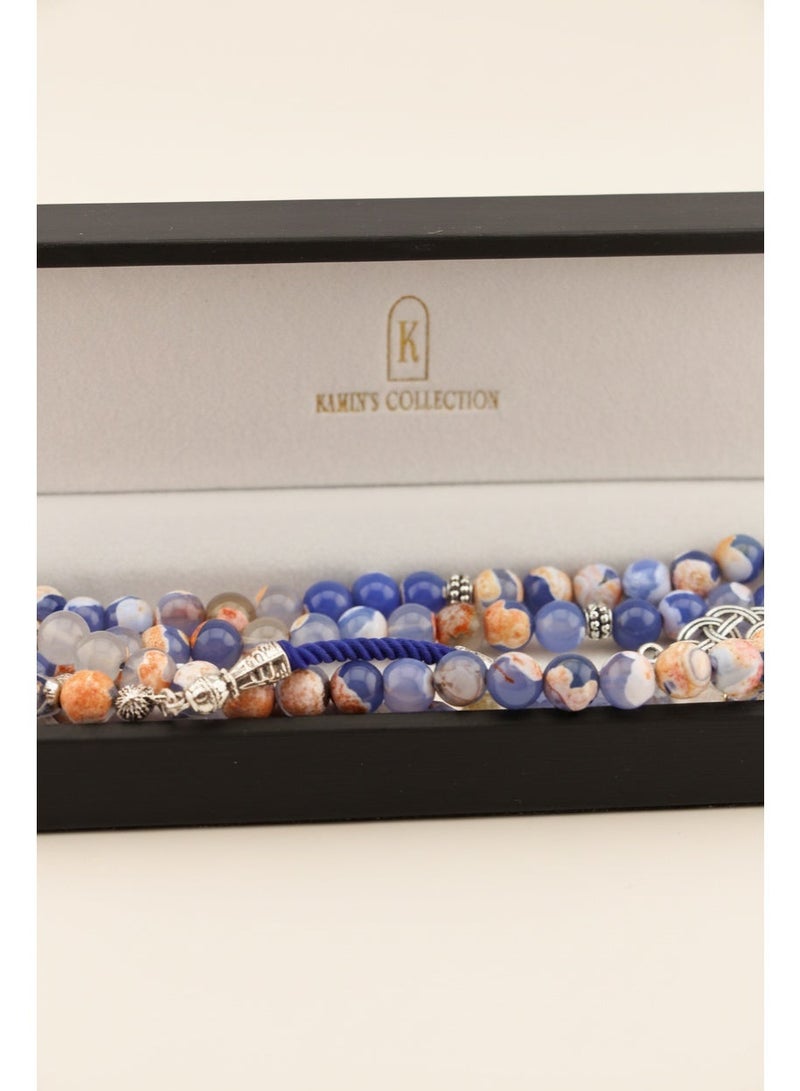 Kamins Collection 99-Bead Natural Blue & Earth Agate Tasbih - Image 3