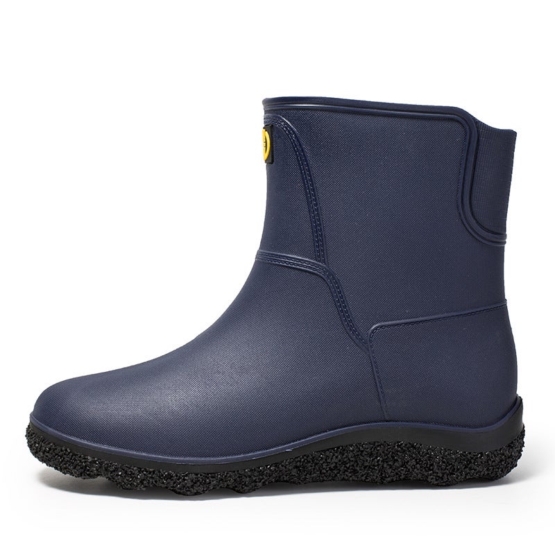 Cross-border fashion mens rain boots waterproof thick-soled wear-resistant rain boots car wash take-out rush sea defense water ski shoes with cotton to keep warm Blue