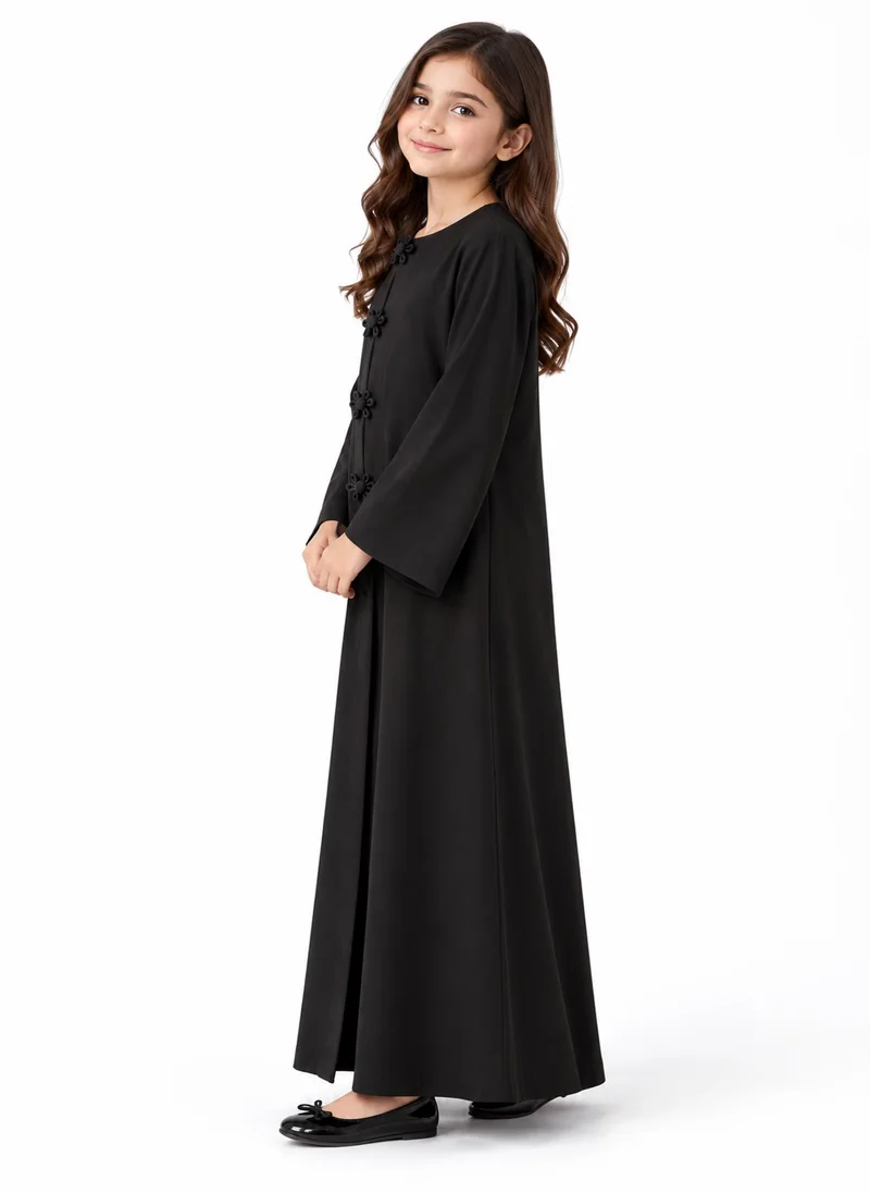 MSquare Fashion Girl's  Black Bella Crepe Abaya with Flower Buttons | UAE Made