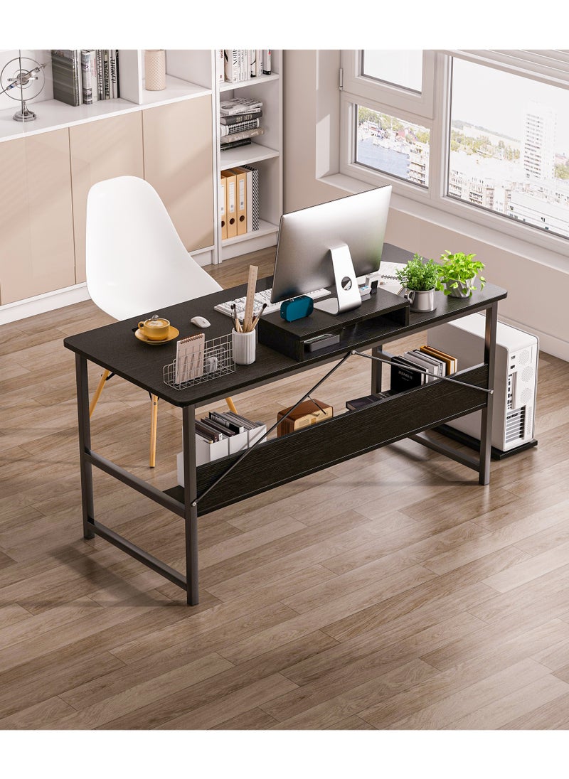 Shofenkei Black Gaming Table with Shelves Desk Table Writing Table Office Table for Studying Home Office Writing  - Image 5