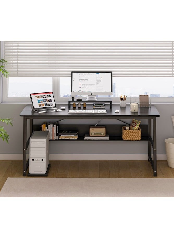 Shofenkei Black Gaming Table with Shelves Desk Table Writing Table Office Table for Studying Home Office Writing  - Image 4