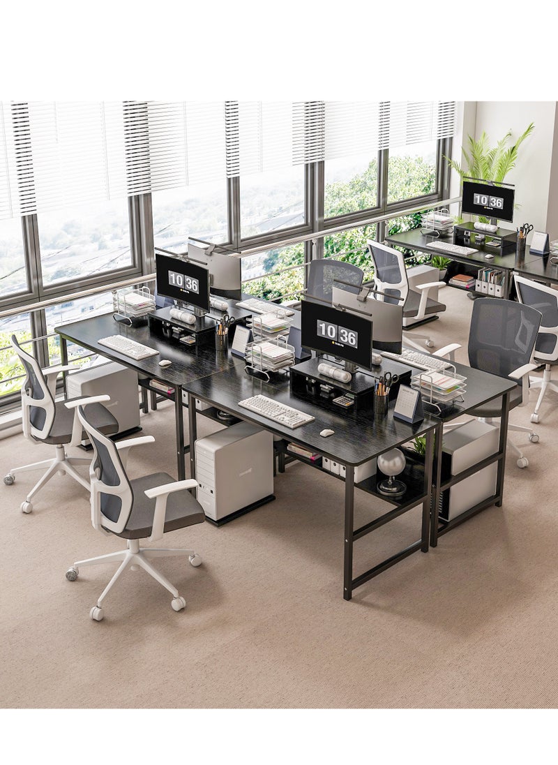 Shofenkei Black Gaming Table with Shelves Desk Table Writing Table Office Table for Studying Home Office Writing  - Image 3