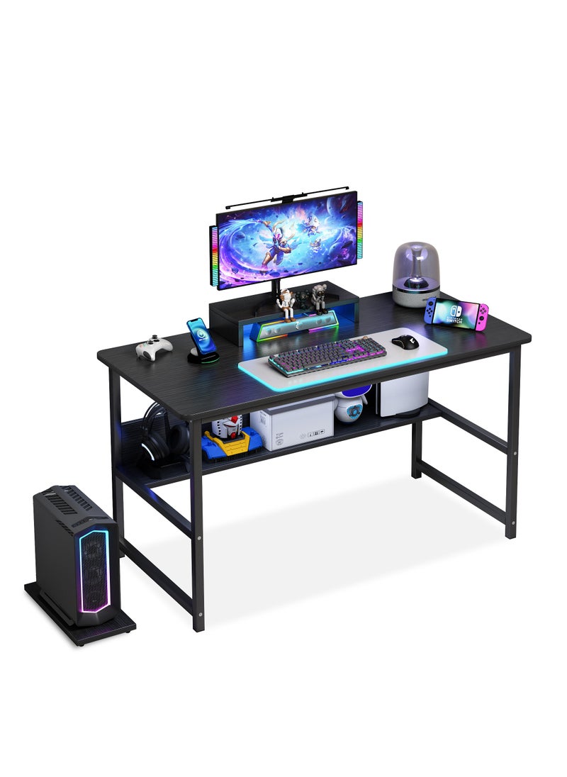 Shofenkei Black Gaming Table with Shelves Desk Table Writing Table Office Table for Studying Home Office Writing  - Image 2