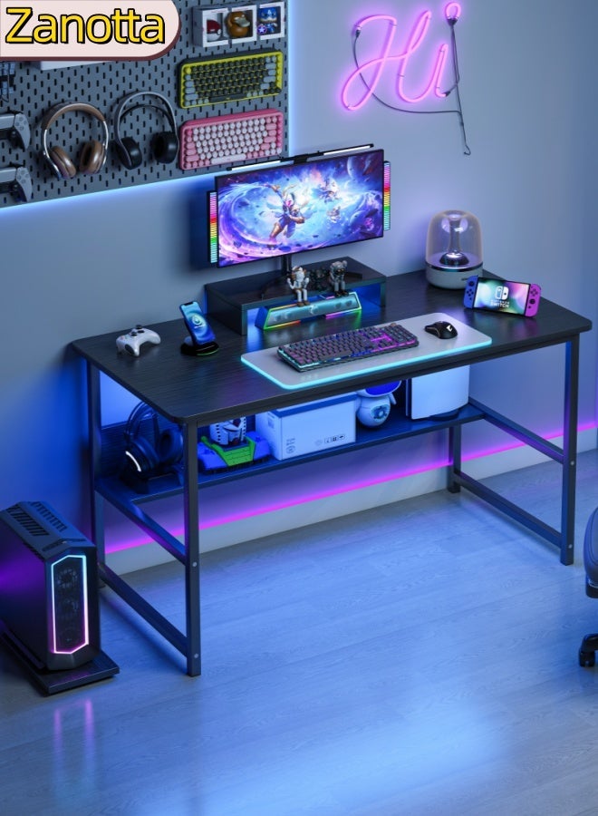 Zanotta Black Gaming Table with Shelves Desk Table Writing Table Office Table for Studying Home Office Writing - Image 1