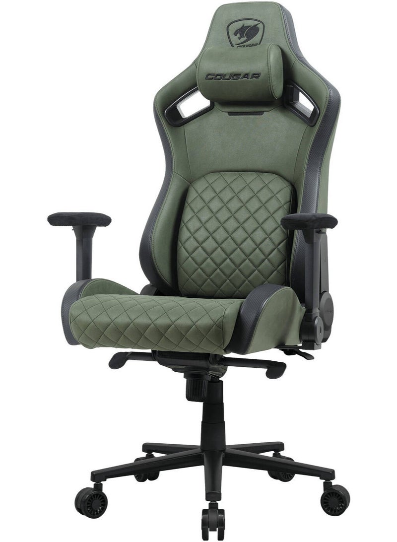 Cougar Defensor S Gaming Chair – Ergonomic 4D Armrests, PushBack Lumbar Support, Magnetic Memory Foam Neck Pillow, High-Density Molded Foam, Leather-Like Upholstery, Recline 90°–155°, Steel Base, Adjustable Tilt & Class-4 Gas Lift, Army Green | 3MDSFGEB.0001 - Image 3