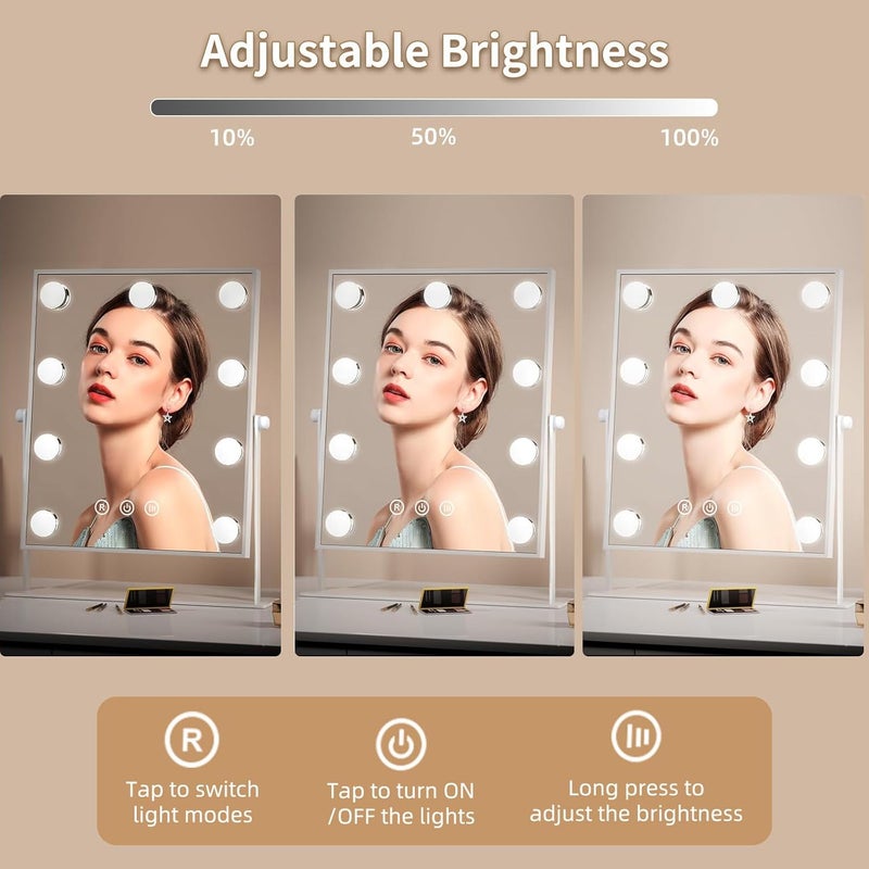 FUNTOUCH Makeup Mirror with Lights, Hollywood Vanity Mirror with 3 Colors Lighting Modes, Touch Control, 360°Ratation, Dimmable 9 LED Bulbs Lighted Makeup Mirror for Dressing Room & Bedroom (White) - Image 3
