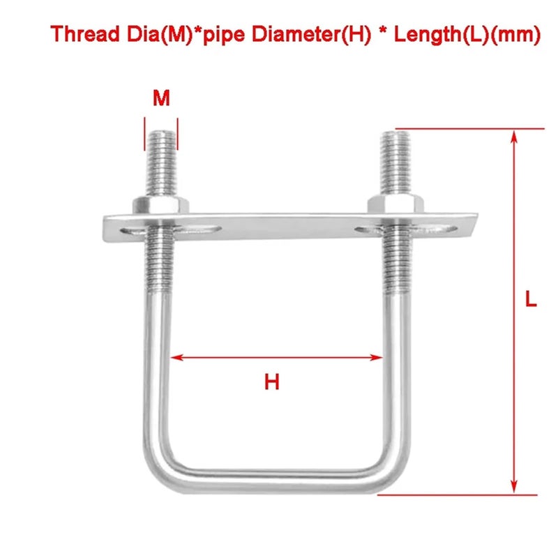 304 Stainless Steel U Bolts M10x75x120 10 Set Square Pipe Right Angle Clamp For Boat Trailer - Image 4