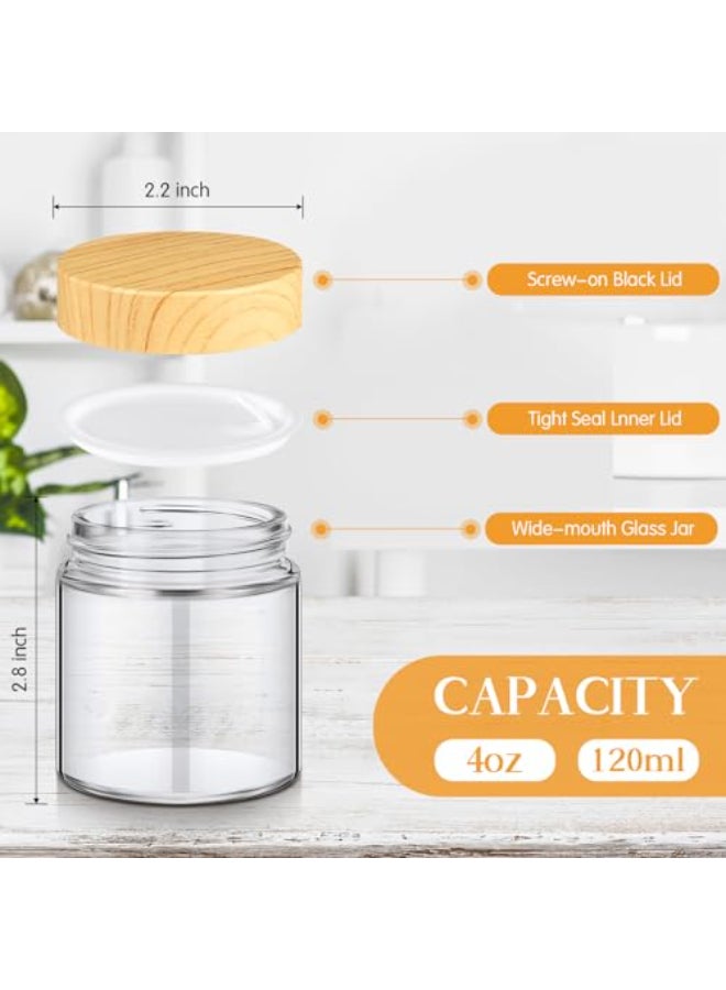 Norme 24 Pcs 4 oz Glass Jars with Lids Empty Small Glass Containers and Inner Liners Reusable Cosmetic Jars Round Airtight Bottles with Plastic Woodgrain Lids for Travel - Image 3