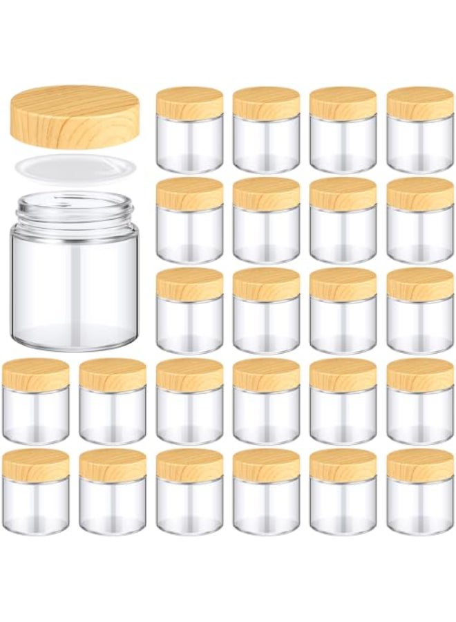 Norme 24 Pcs 4 oz Glass Jars with Lids Empty Small Glass Containers and Inner Liners Reusable Cosmetic Jars Round Airtight Bottles with Plastic Woodgrain Lids for Travel - Image 1