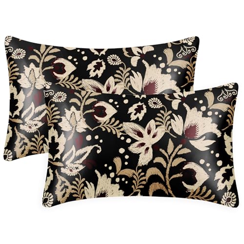 EXQ Home Satin Pillowcase for Hair and Skin Queen Printed Red Flowers Silk Pillow Cases 2 Pack 20x30 inches Satin Pillow Cases Set of 2 with Envelope Closure Gifts for Women Men - Image 1