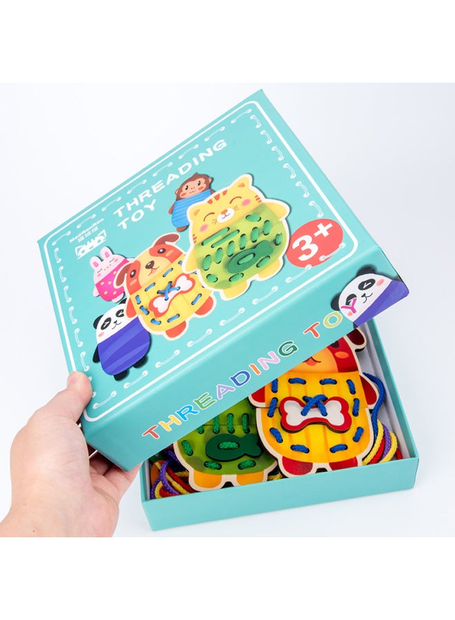Early Childhood Education Animal Threading Board Jigsaw Puzzle Building Blocks Training Hand-eye Coordination Threading Rope String Educational Toys-Color:DQ-wild Animal Threading Rope 0.36  - Image 4