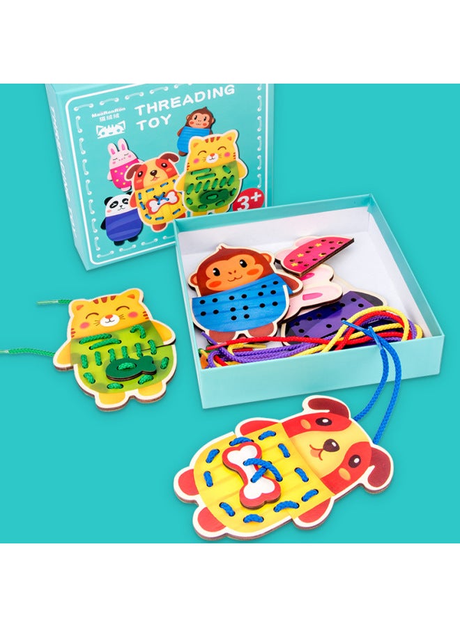 Early Childhood Education Animal Threading Board Jigsaw Puzzle Building Blocks Training Hand-eye Coordination Threading Rope String Educational Toys-Color:DQ-wild Animal Threading Rope 0.36  - Image 3