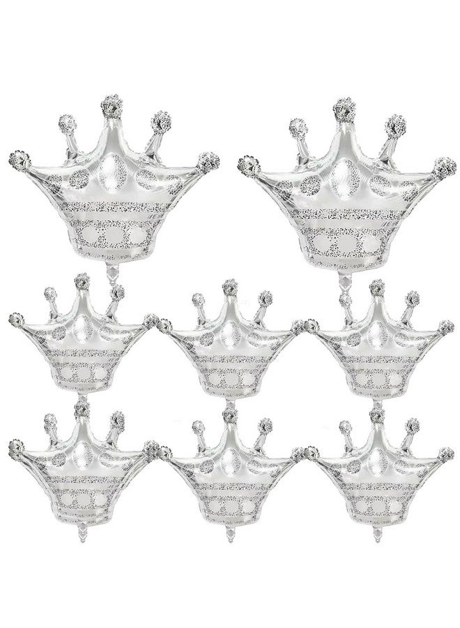 LYK 8PCS Silver Crown Foil Balloons with Two Size Crown Shaped Foil Mylar Balloons for Baby Shower Kids' Girls Wedding Birthday Party Decorations - Image 1