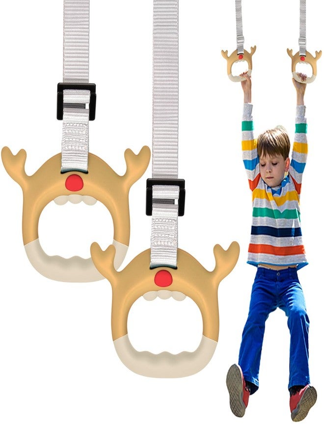 YESIMET Gymnastics Rings, Professional Children Trapeze Bar Pull Up Rings, Playground and Home Exercise Gym Equipment, Children's Adjustable Strap Strength Training Rings (Brown) - Image 1