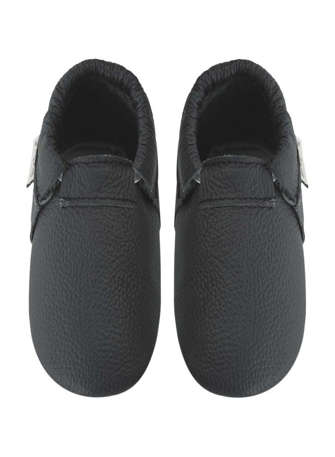 mepiq Toddler Moccasins Baby Shoes with Suede Sole, Soft Leather Anti Slip Crib Walking Baby Shoes Suitable for Indoor First Walking Black 0-6Months - Image 1