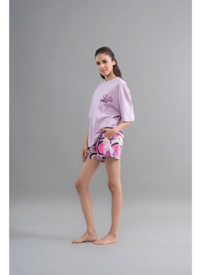NeceSera Enchanted Purple Cotton Shorts Set