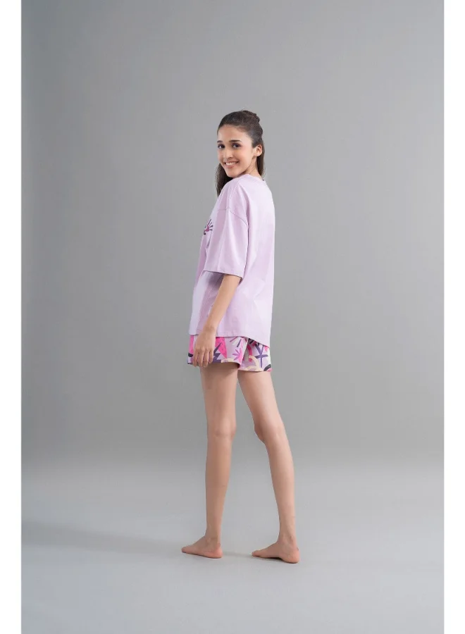 NeceSera Enchanted Purple Cotton Shorts Set