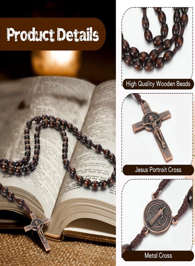 Equsion 12 Set Wooden Bead Rosary Necklace Catholic Rosary Wood Carved Solid Beads with Jesus Cross Our Father with Velour Gift Pouch Baptism Favors Catholic Gift(Dark Coffee) - Image 3