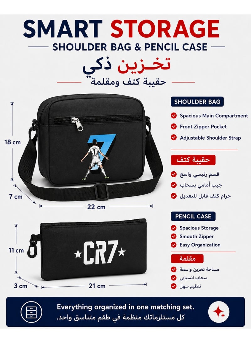 CR7 Themed 3-Piece Backpack Set, Includes A Backpack, Shoulder Bag and Pencil Case or Wallet - School and Travel Bags for Boys, Girls, Men, Women - Multipocket Storage, Durable, Adjustable, Breathable - Image 5
