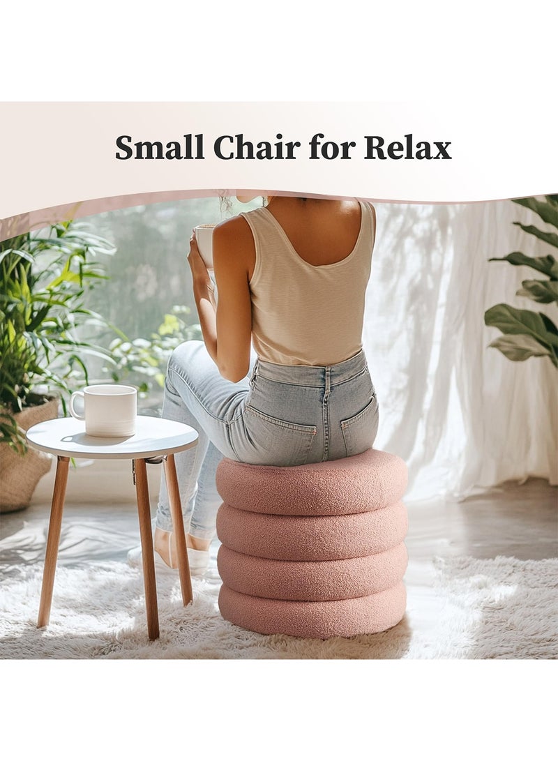تايمي بوف من قماش البوكلية متعدد الاستخدامات – مسند قدم مريح، مقعد لارتداء الأحذية، كرسي مكياج لطاولة الزينة، كرسي أنيق لغرفة المعيشة والنوم، 33x40سم - وردي - Image 3