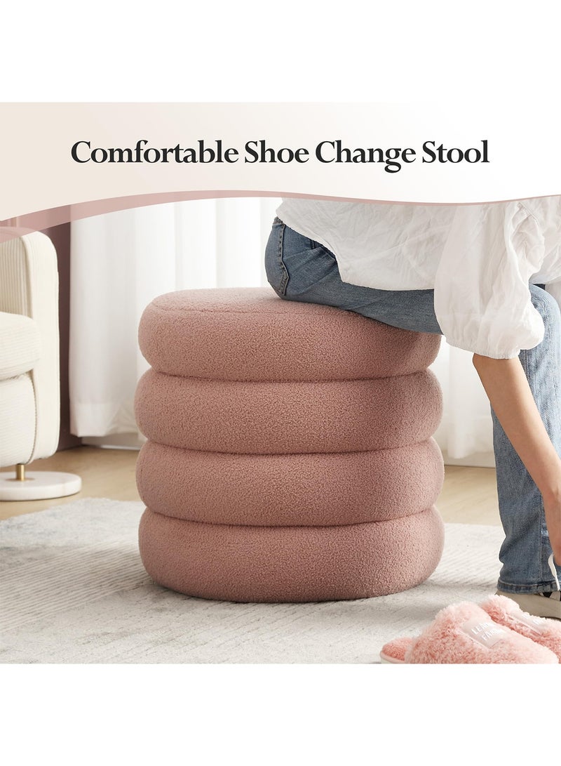 تايمي بوف من قماش البوكلية متعدد الاستخدامات – مسند قدم مريح، مقعد لارتداء الأحذية، كرسي مكياج لطاولة الزينة، كرسي أنيق لغرفة المعيشة والنوم، 33x40سم - وردي - Image 4