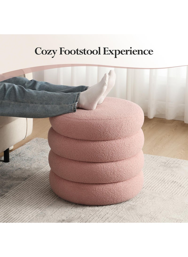 تايمي بوف من قماش البوكلية متعدد الاستخدامات – مسند قدم مريح، مقعد لارتداء الأحذية، كرسي مكياج لطاولة الزينة، كرسي أنيق لغرفة المعيشة والنوم، 33x40سم - وردي - Image 5