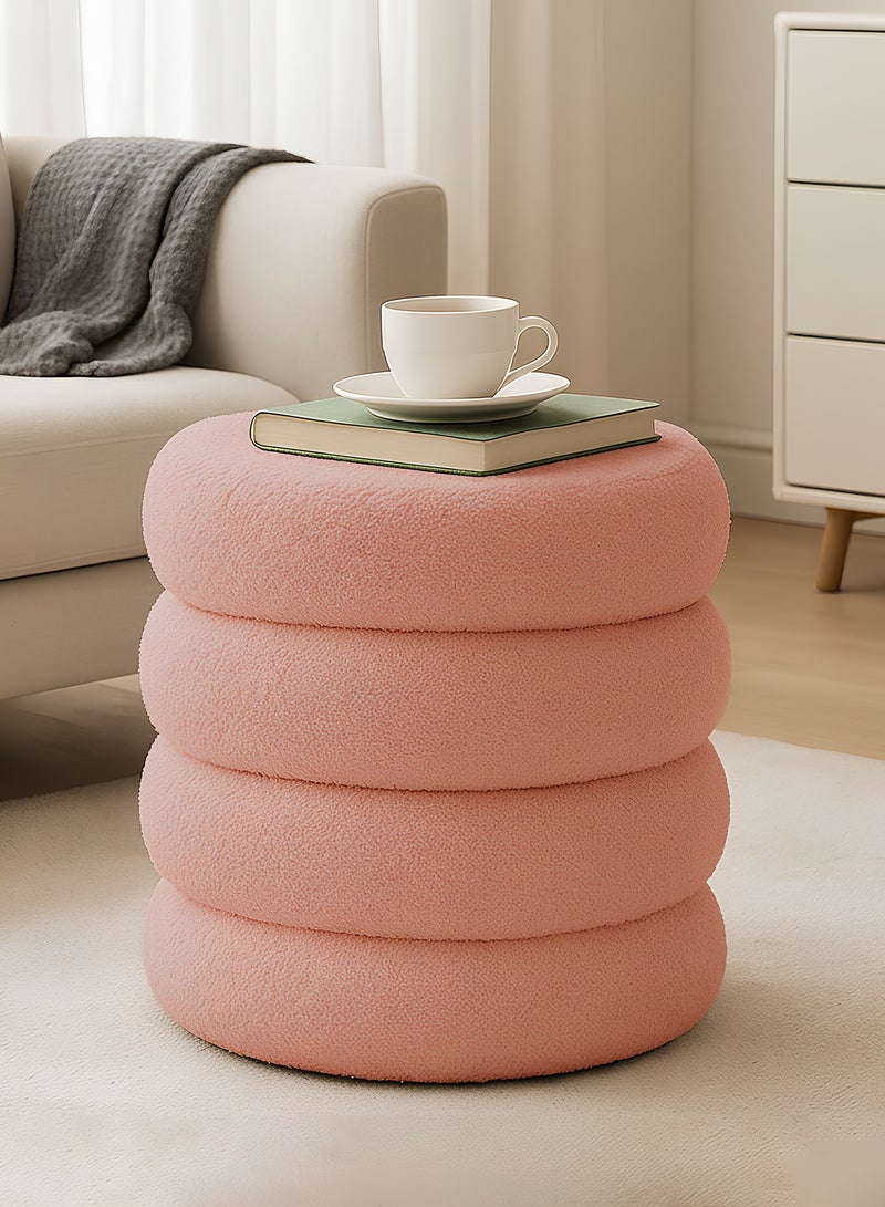 تايمي بوف من قماش البوكلية متعدد الاستخدامات – مسند قدم مريح، مقعد لارتداء الأحذية، كرسي مكياج لطاولة الزينة، كرسي أنيق لغرفة المعيشة والنوم، 33x40سم - وردي - Image 1