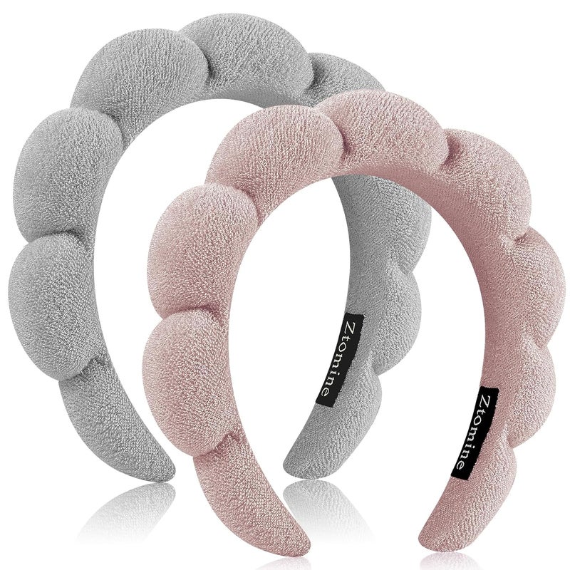 Ztomine Store Spa Headbands for Washing Face or Facial, Set of 2 Skincare Headbands, Terry Cloth Headband Wash Combo Pack - Puffy Makeup Washing, Mask, Skin Treatment - Image 1