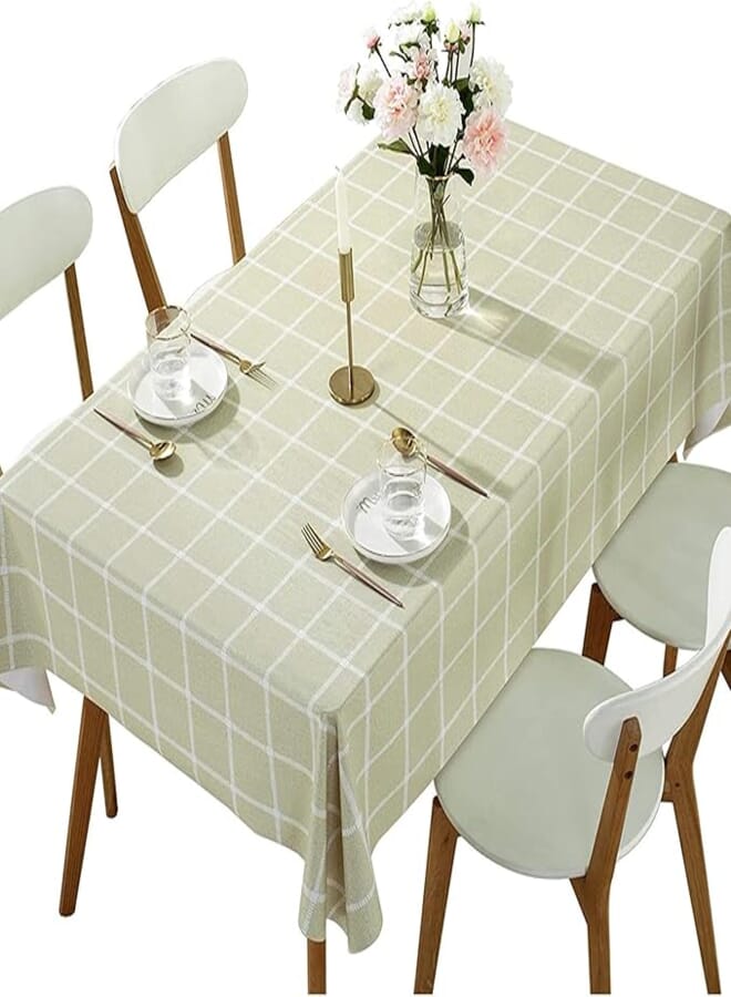 137 * 183cm Table Cloth Vinyl Checkered Tablecloth for Rectangle Table Wipe Clean Tablecloth for Kitchen Dining Table (Pale Green)