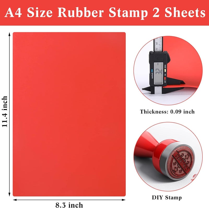 Tondiamo 2 Sheets Rubber Stamp Sheets For Laser Engraving Machine, A4 Rubber Stamp Sheets For Laser Cutter Soft Rubber Sheets To Make Rubber Stamps, 2.3 Mm (Orange) - Image 2