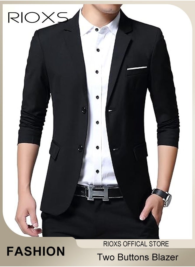 RIOXS Men's Formal Long Sleeve Blazer Jacket, Two Buttons Slimming Casual Blazer Coat With Two Side Pockets, Men's Blazer Suit For Business Wedding Prom Dinner  - Image 1