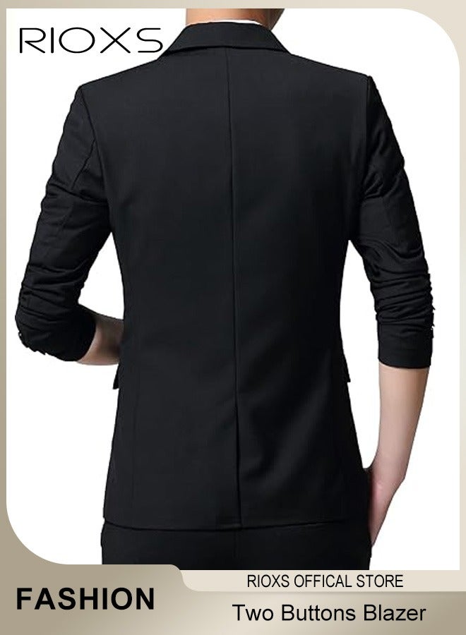 RIOXS Men's Formal Blazer, Slim Fit Two Button Classic Blazer Jackets With Two Side Pockets,  Lightweight Suit Jacket with Full Polyester Lining, Men's Blazer Suit Perfect for Everyday, Business, Office, Dating, Parties and Wedding, Black - Image 2