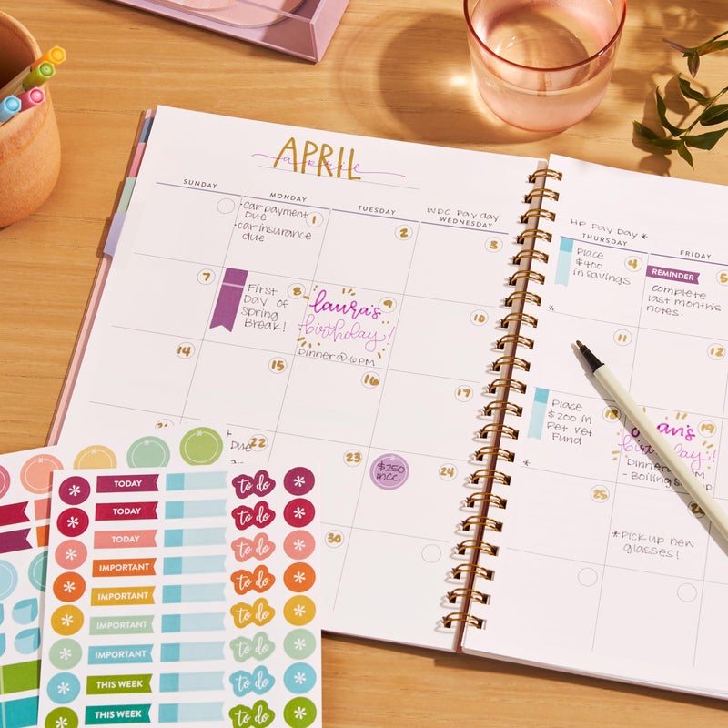Erin Condren Inspired by Erin Condren Large Undated Planner, 12-Month Customizable Weekly and Monthly Layout, 9" x 11" Size, Premium 100gsm Paper, Includes Stickers and Pocket Folder - Image 3