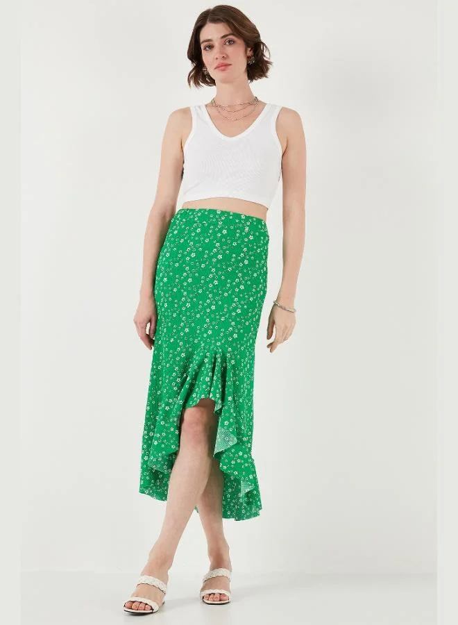 Lela  Lela Floral Pattern Regular Fit Ruffled High Waist Midi Length Skirt with Slit Women's SKIRT 5869012 for Women | Best Price UAE