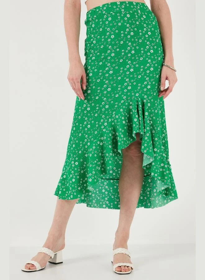 ليلا تنورة متوسطة الطول بخصر عالٍ وكشكشة بنقش زهري من ليلا للنساء