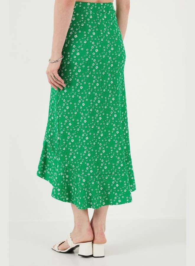 Lela  Lela Floral Pattern Regular Fit Ruffled High Waist Midi Length Skirt with Slit Women's SKIRT 5869012 for Women | Best Price UAE