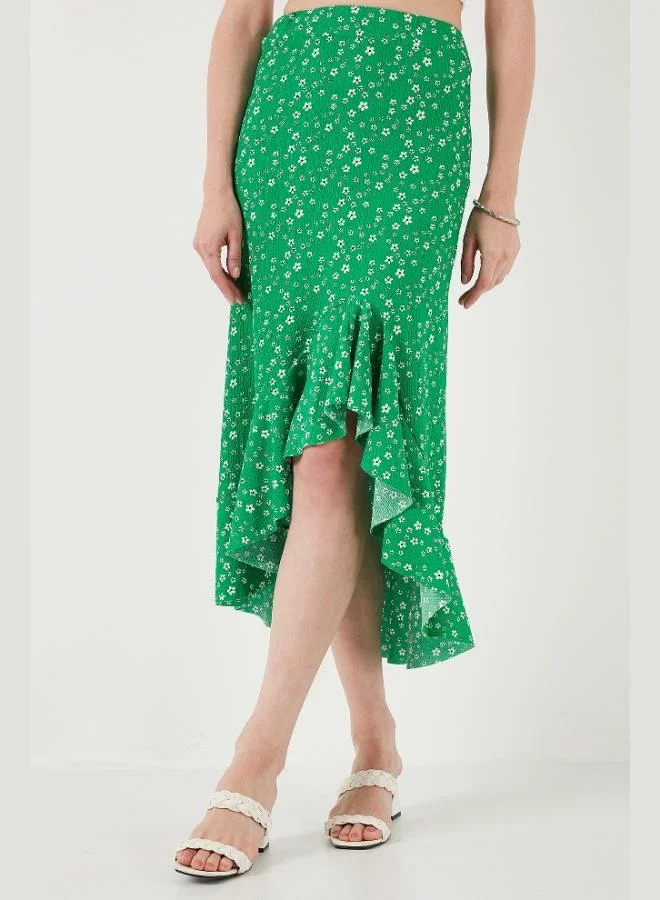 Lela  Lela Floral Pattern Regular Fit Ruffled High Waist Midi Length Skirt with Slit Women's SKIRT 5869012 for Women | Best Price UAE