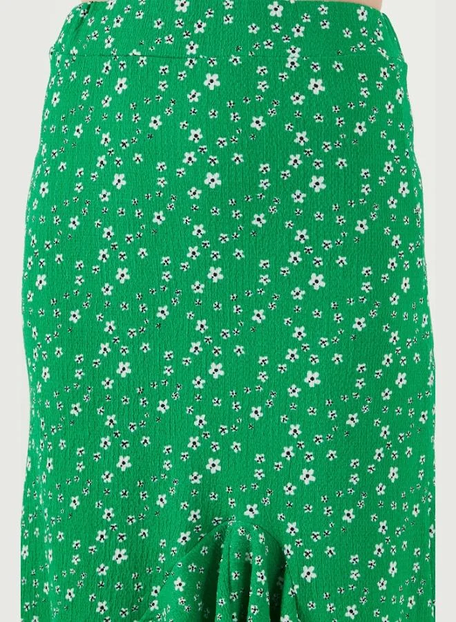 Lela  Lela Floral Pattern Regular Fit Ruffled High Waist Midi Length Skirt with Slit Women's SKIRT 5869012 for Women | Best Price UAE