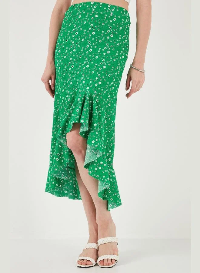 Lela  Lela Floral Pattern Regular Fit Ruffled High Waist Midi Length Skirt with Slit Women's SKIRT 5869012 for Women | Best Price UAE
