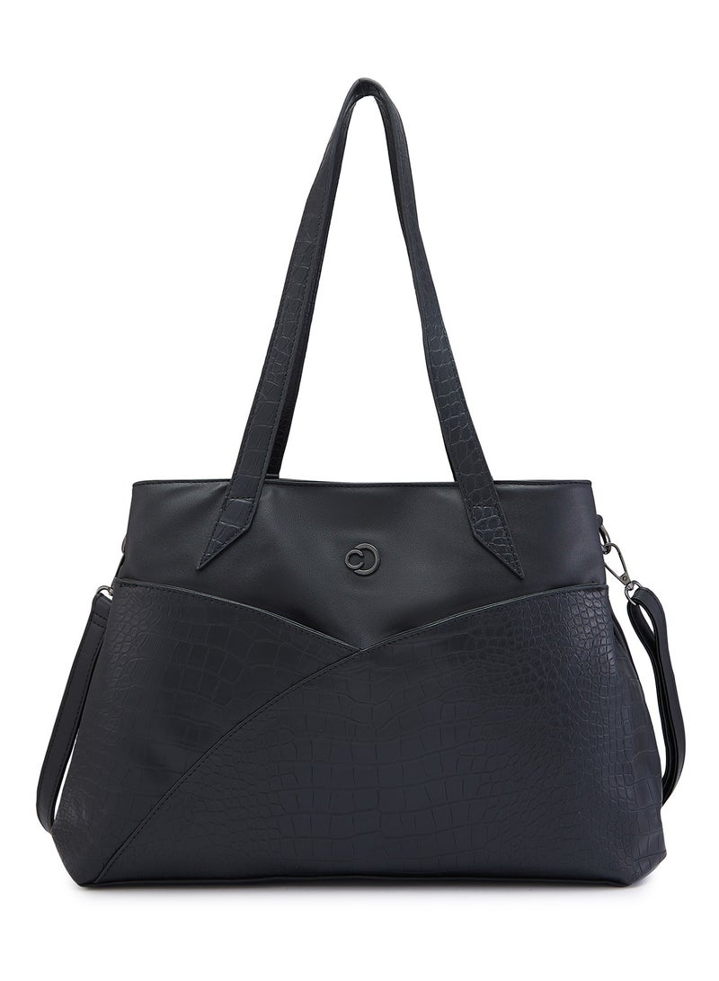 كابريس كابريزي حقيبة يد كابو كروكو من الجلد الصناعي الأسود كبيرة الحجم - Image 1