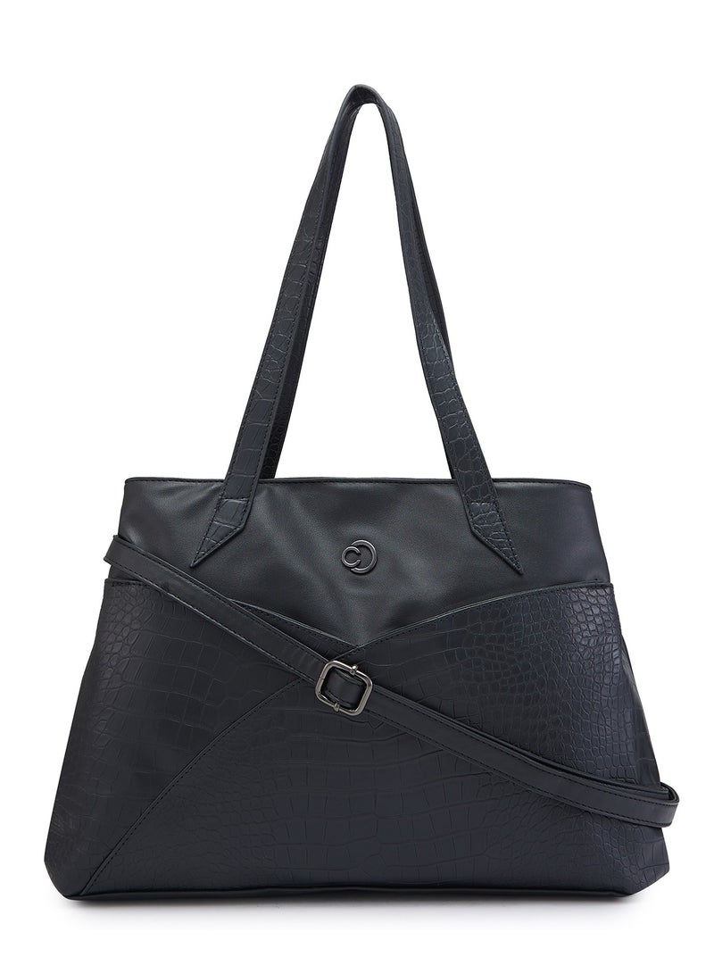 كابريس كابريزي حقيبة يد كابو كروكو من الجلد الصناعي الأسود كبيرة الحجم - Image 4