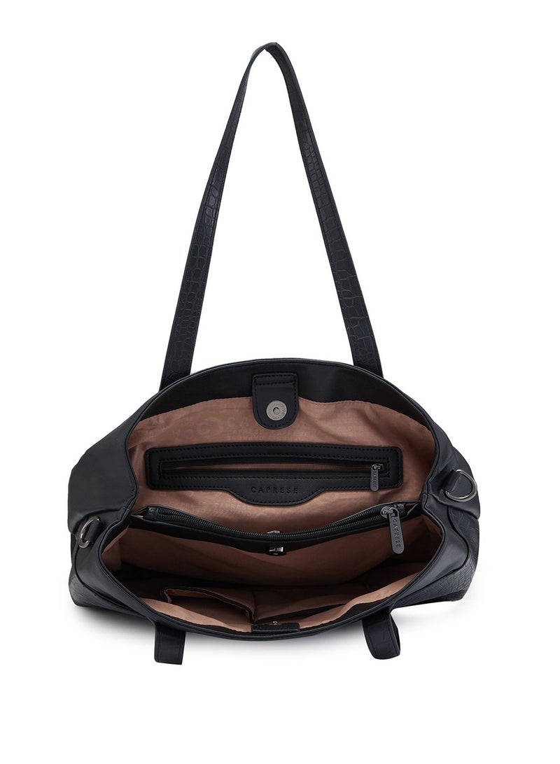 كابريس كابريزي حقيبة يد كابو كروكو من الجلد الصناعي الأسود كبيرة الحجم - Image 5