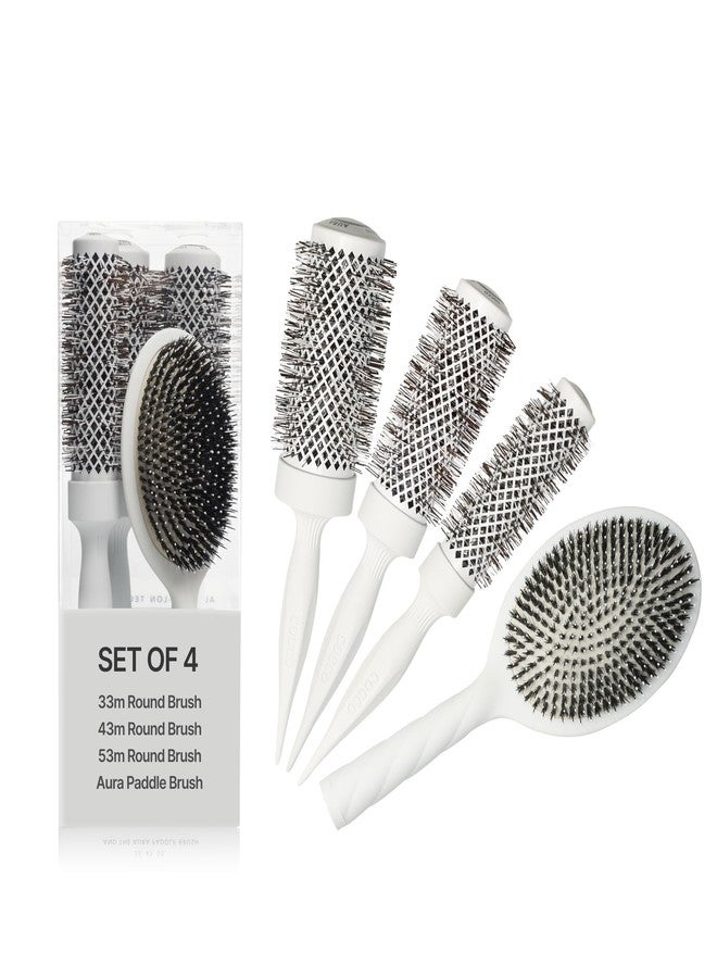 COCCO Aura Brush Set, Ceramic Paddle & Round Hairbrushes for Women, Blow-Drying & Frizz Control, Tourmaline Bristles, Ergonomic Grip, Full Styling Set (White) - Image 1