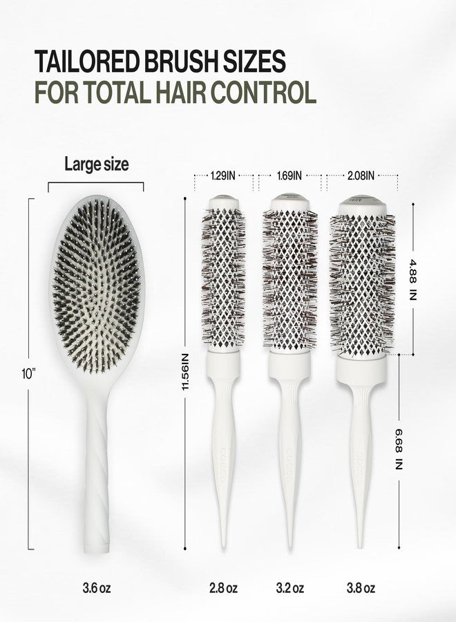 COCCO Aura Brush Set, Ceramic Paddle & Round Hairbrushes for Women, Blow-Drying & Frizz Control, Tourmaline Bristles, Ergonomic Grip, Full Styling Set (White) - Image 2