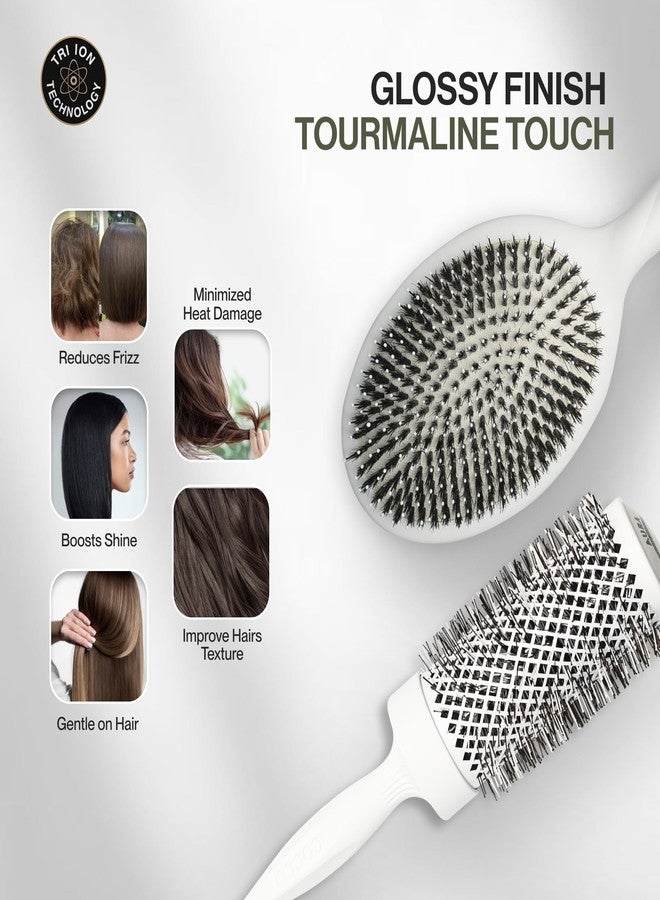 COCCO Aura Brush Set, Ceramic Paddle & Round Hairbrushes for Women, Blow-Drying & Frizz Control, Tourmaline Bristles, Ergonomic Grip, Full Styling Set (White) - Image 5